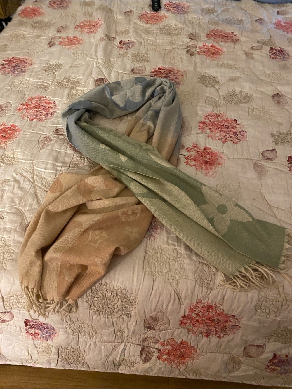 Source Unknown Two-Tone Monogram Jacquard Scarf - Blue & Beige
